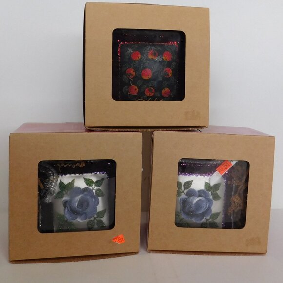 Lot of 3 Glass Pillow Ornaments by Ornaments to Remember Purple and Red NIB - Picture 1 of 13